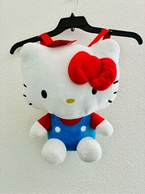 Sanrio Hello Kitty Plush Backpack - White NWT Red Bow and Blue Outfit